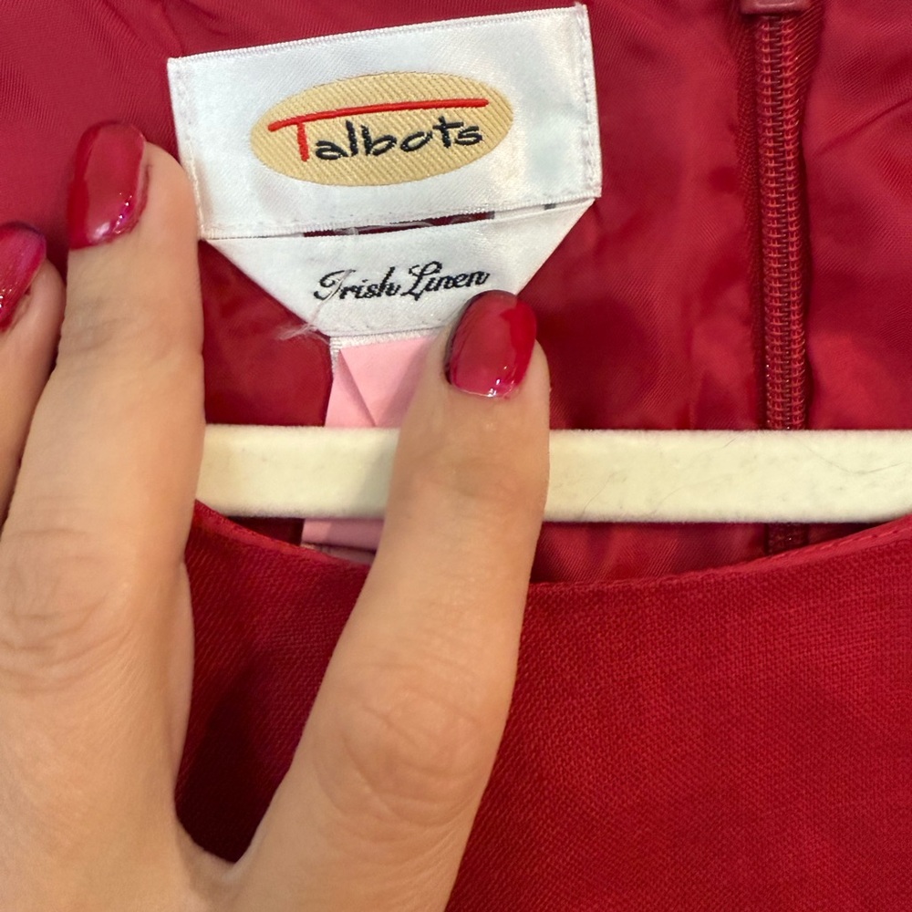 Talbot’s Size 12 Red Linen A Line Dress Side Buttons Detail - Picture 2 of 5